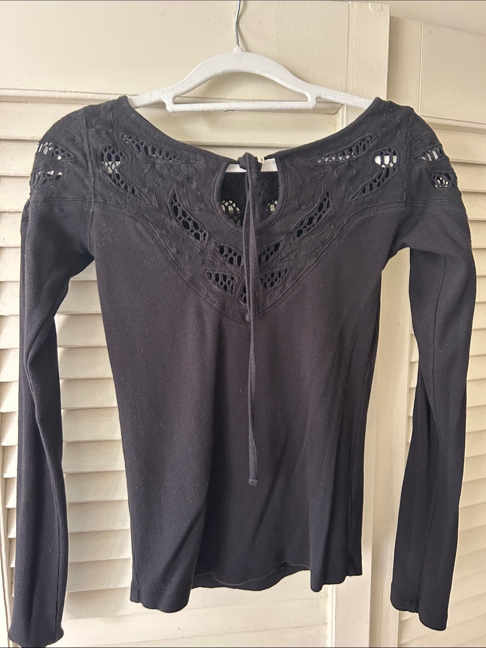 Free people black  Long Sleeve Knit Top with Lace Yoke size small